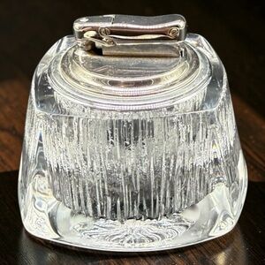 Nancy Daum Crystal Table Lighter Signed Vintage MCM Ice Cube Textured France
